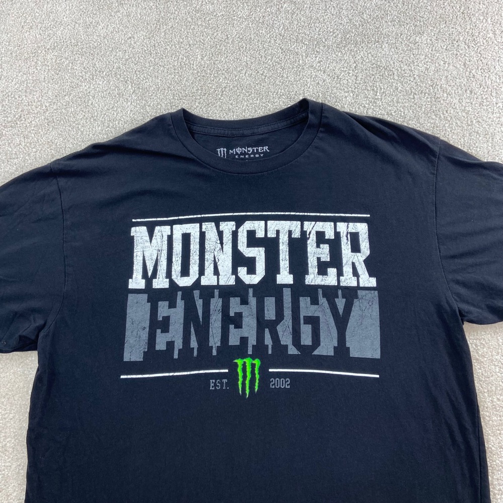 Monster Energy T-Shirt Mens Large Black Graphic Logo Short Sleeve Tee